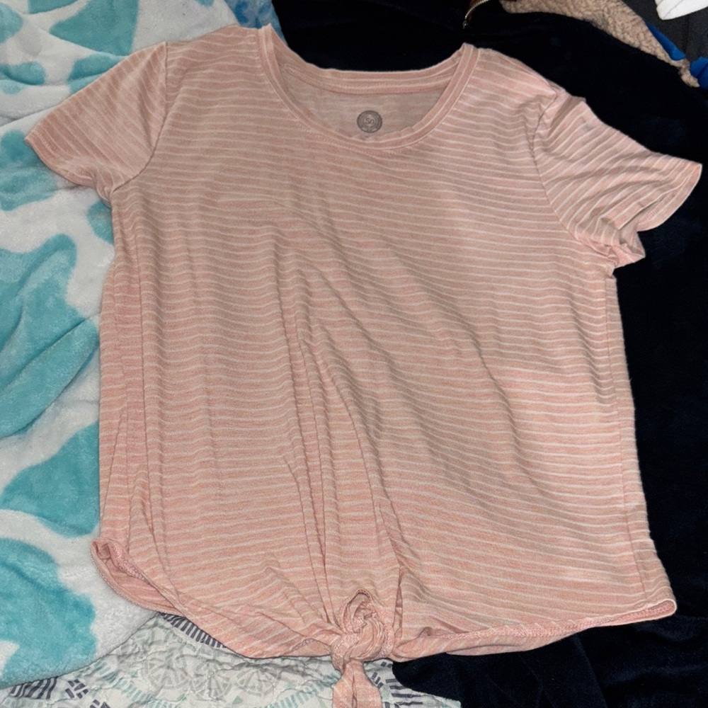Coral Striped Tie-Front T-Shirt